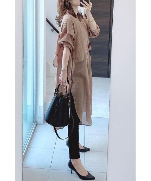 Bonjour Sagan（ボンジュールサガン）の「バンドカラーデザインシャツワンピース（ワンピース・レディース・ブルー/モカ/ネイビー/オフホワイト・FREE）」の9枚目の写真