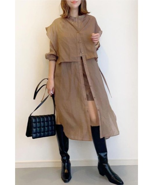 Bonjour Sagan（ボンジュールサガン）の「バンドカラーデザインシャツワンピース（ワンピース・レディース・ブルー/モカ/ネイビー/オフホワイト・FREE）」の7枚目の写真