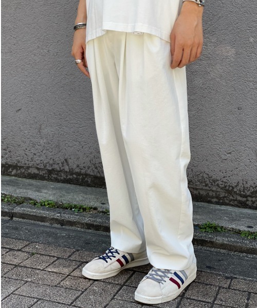 CIAOPANIC（チャオパニック）の「リネン混プリペラ織り2タックワイドテーパードパンツ（スラックス・メンズ・ブラック/ホワイト/ブルー/オリーブ・MEDIUM/LARGE）」の16枚目の写真