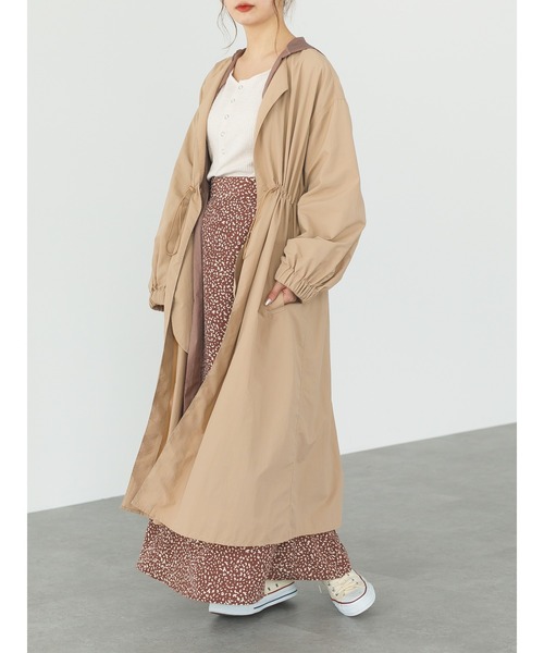 SLURR（スラ―）の「【再入荷・新色追加】シアーロング丈フードレイヤードアウター（ノーカラーコート・レディース・ベージュ/アイボリー/ライトカーキ・FREE）」の19枚目の写真