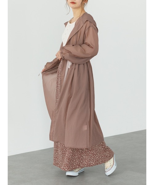 SLURR（スラ―）の「【再入荷・新色追加】シアーロング丈フードレイヤードアウター（ノーカラーコート・レディース・ベージュ/アイボリー/ライトカーキ・FREE）」の22枚目の写真