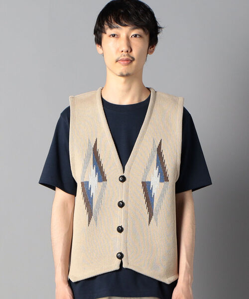 NOLLEY'S goodman（ノーリーズグッドマン）の「オルテガライク チマヨ柄 ベスト（ベスト・メンズ・オフホワイト/ブラック系その他3/グレー/ベージュ系その他3・MEDIUM/LARGE）」の5枚目の写真