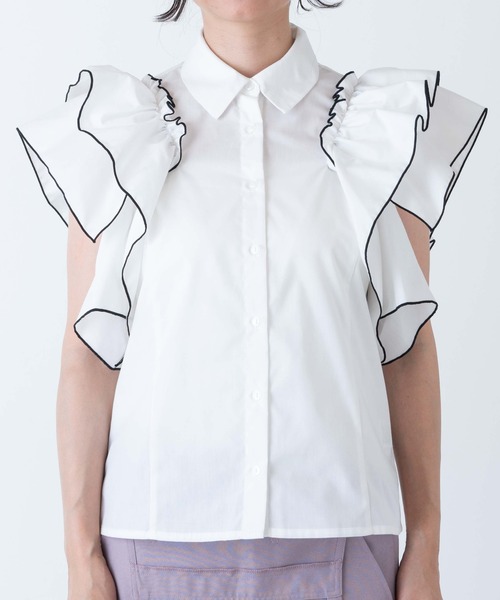 WEGO(ウィゴー)の「WEGO/ラッフルオープンショルダーブラウス(シャツ/ブラウス・レディース・ホワイト・FREE)」の5枚目の写真