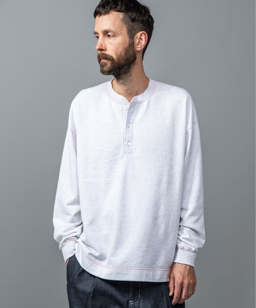 MR.OLIVE(ミスターオリーブ)の「ファインコットン スウェット / スプリットラグランスリーブ ヘンリーネック ロンT(Tシャツ/カットソー・メンズ・ブラック/アッシュグレー/ダークグリーン/オレンジ・SMALL/MEDIUM/LARGE)」の2枚目の写真