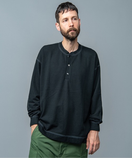 MR.OLIVE(ミスターオリーブ)の「ファインコットン スウェット / スプリットラグランスリーブ ヘンリーネック ロンT(Tシャツ/カットソー・メンズ・ブラック/アッシュグレー/ダークグリーン/オレンジ・SMALL/MEDIUM/LARGE)」の10枚目の写真