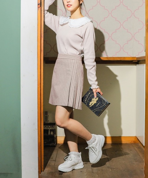 Honeys(ハニーズ)の「部分プリーツミニスカート(スカート・レディース・ベージュ系その他2/その他/ベージュ系その他/ブラック・L/S/M)」の5枚目の写真