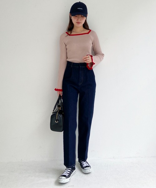 EPIMI E'PIMMY（エピミエピミー）の「ハイウエストテーパードデニム（デニムパンツ・レディース・ブラック/ネイビー/オフホワイト・SMALL/MEDIUM）」の6枚目の写真