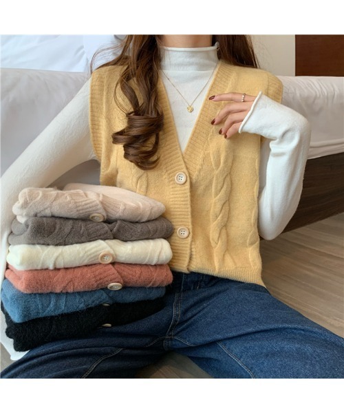 MAISON DE THERESE（メゾン ド テレーズ）の「Vネックニットベスト（ベスト・レディース・ホワイト/ブラック/ベージュ/ブルー/モカ/ライトイエロー/レンガ・FREE）」の6枚目の写真