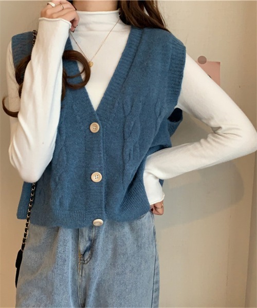 MAISON DE THERESE（メゾン ド テレーズ）の「Vネックニットベスト（ベスト・レディース・ホワイト/ブラック/ベージュ/ブルー/モカ/ライトイエロー/レンガ・FREE）」の5枚目の写真