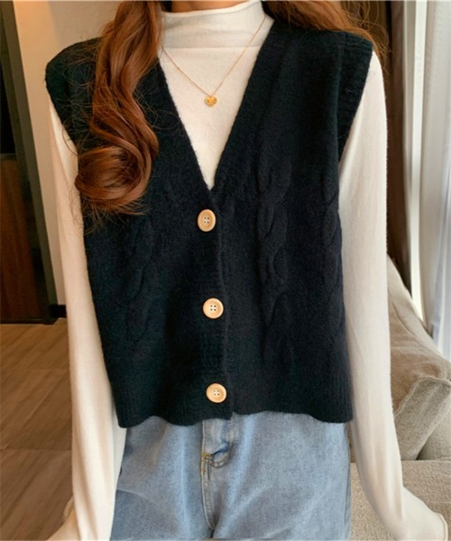 MAISON DE THERESE（メゾン ド テレーズ）の「Vネックニットベスト（ベスト・レディース・ホワイト/ブラック/ベージュ/ブルー/モカ/ライトイエロー/レンガ・FREE）」の3枚目の写真