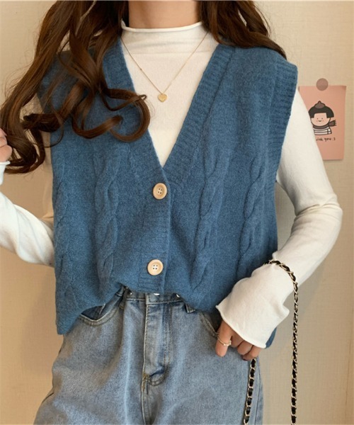 MAISON DE THERESE（メゾン ド テレーズ）の「Vネックニットベスト（ベスト・レディース・ホワイト/ブラック/ベージュ/ブルー/モカ/ライトイエロー/レンガ・FREE）」の20枚目の写真