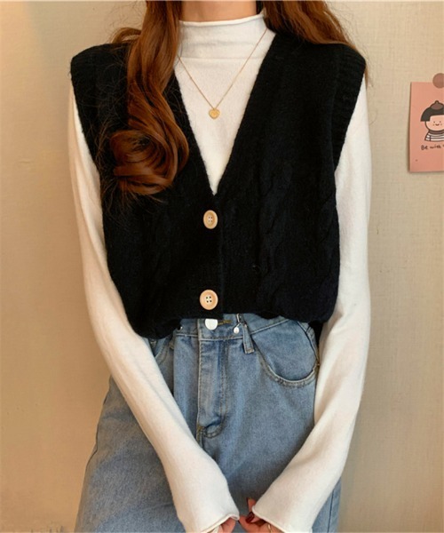 MAISON DE THERESE（メゾン ド テレーズ）の「Vネックニットベスト（ベスト・レディース・ホワイト/ブラック/ベージュ/ブルー/モカ/ライトイエロー/レンガ・FREE）」の14枚目の写真