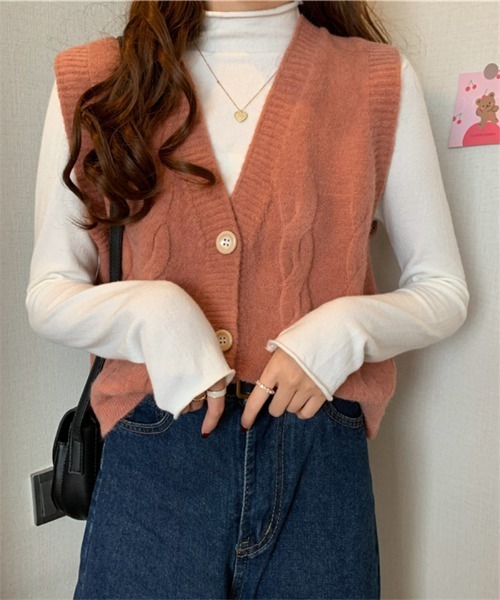 MAISON DE THERESE（メゾン ド テレーズ）の「Vネックニットベスト（ベスト・レディース・ホワイト/ブラック/ベージュ/ブルー/モカ/ライトイエロー/レンガ・FREE）」の13枚目の写真