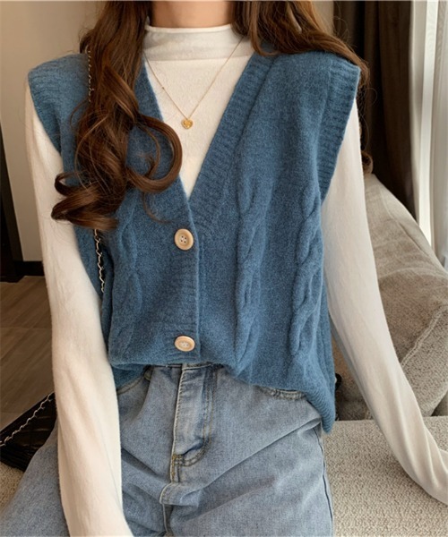 MAISON DE THERESE（メゾン ド テレーズ）の「Vネックニットベスト（ベスト・レディース・ホワイト/ブラック/ベージュ/ブルー/モカ/ライトイエロー/レンガ・FREE）」の15枚目の写真