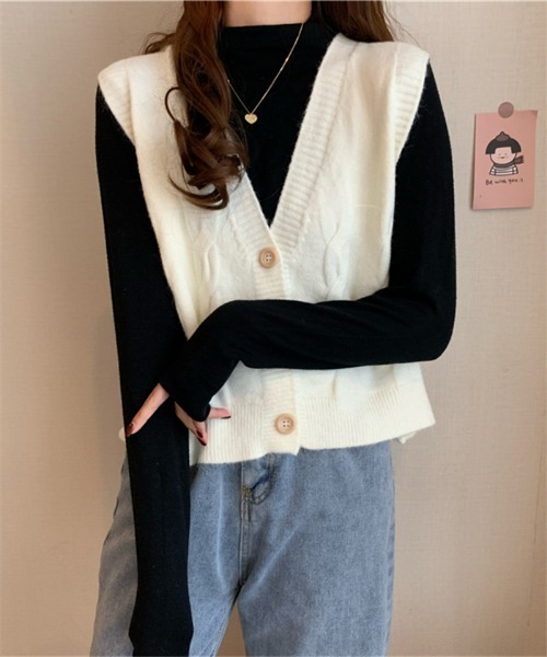 MAISON DE THERESE（メゾン ド テレーズ）の「Vネックニットベスト（ベスト・レディース・ホワイト/ブラック/ベージュ/ブルー/モカ/ライトイエロー/レンガ・FREE）」の11枚目の写真