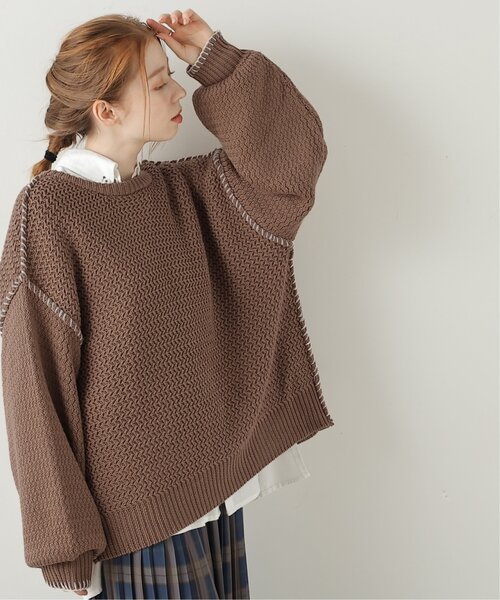 DOUBLE NAME（ダブルネーム）の「ハンドステッチ前後2WAYニットプルオーバー（ニット/セーター・レディース・ブラウン/キナリ/スミクロ/マスタード・FREE）」の3枚目の写真