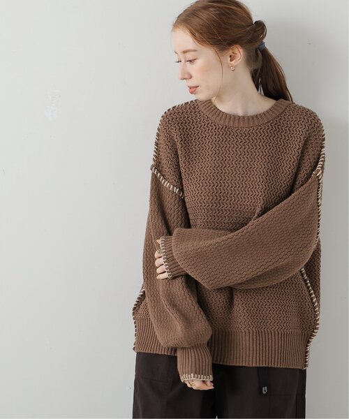 DOUBLE NAME（ダブルネーム）の「ハンドステッチ前後2WAYニットプルオーバー（ニット/セーター・レディース・ブラウン/キナリ/スミクロ/マスタード・FREE）」の10枚目の写真