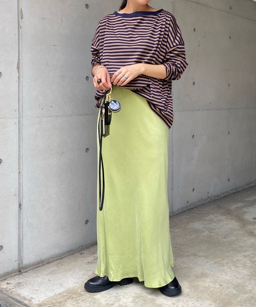 DouDou(ドゥドゥ)の「ボートネックボーダーT AW(Tシャツ/カットソー・レディース・グレー/オフホワイト/キャメル・FREE)」の9枚目の写真