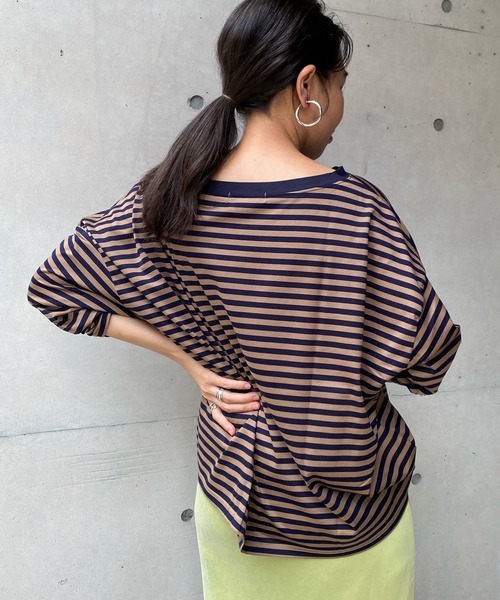DouDou(ドゥドゥ)の「ボートネックボーダーT AW(Tシャツ/カットソー・レディース・グレー/オフホワイト/キャメル・FREE)」の18枚目の写真