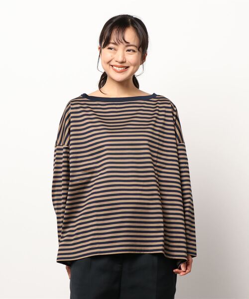 DouDou(ドゥドゥ)の「ボートネックボーダーT AW(Tシャツ/カットソー・レディース・グレー/オフホワイト/キャメル・FREE)」の19枚目の写真
