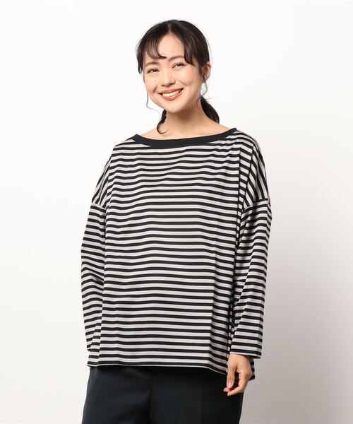 DouDou(ドゥドゥ)の「ボートネックボーダーT AW(Tシャツ/カットソー・レディース・グレー/オフホワイト/キャメル・FREE)」の21枚目の写真