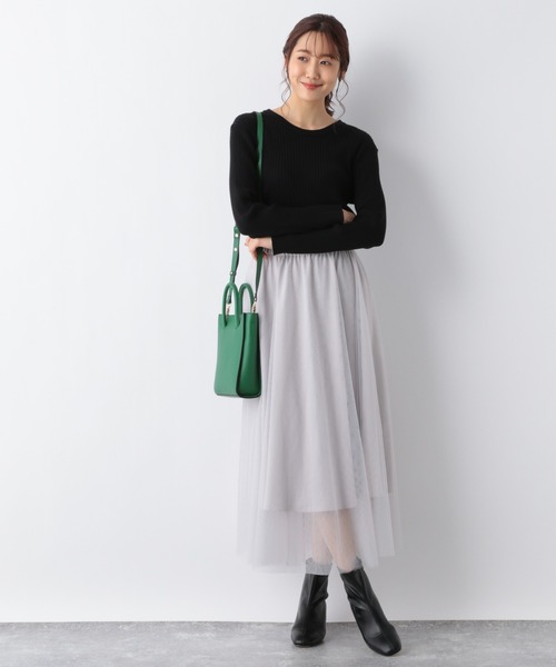 GLOBAL WORK(グローバルワーク)の「メルティークルーネックリブプルオーバー/952703(ニット/セーター・レディース・ブラック/グリーン/アイボリー/杢グレー/グレイッシュベージュ・MEDIUM/LARGE)」の6枚目の写真