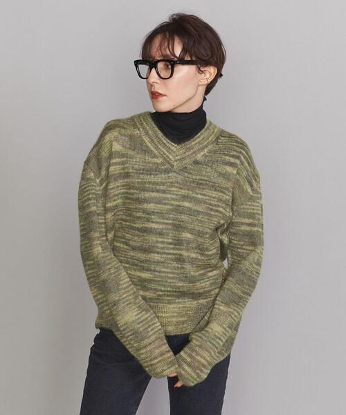 TheOpen Product(ザオープンプロダクト)の「<TheOpen Product>Vネック ニットプルオーバー(ニット/セーター・レディース・ダークグリーン/オレンジ・1)」の7枚目の写真