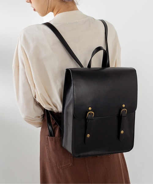 OLIVE des OLIVE（オリーブデオリーブ）の「ベルト付きランドセルバッグ（バックパック/リュック・レディース・ブラック/ダークブラウン・FREE）」の5枚目の写真