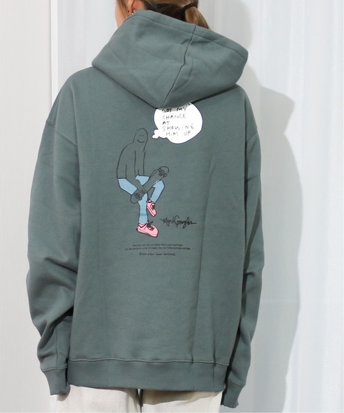 Mark Gonzales(マーク・ゴンザレス)の「MARK GONZALES/マークゴンザレス 裏起毛 イラストプリント入り BIGプルパーカー ”SKATER"(パーカー・メンズ・グリーン/パープル/ブラック/グレイッシュベージュ・MEDIUM/X-LARGE/LARGE)」の4枚目の写真