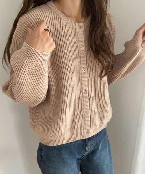 LAUIR（ラウアー）の「畦編みラウンドネックカーディガン（カーディガン/ボレロ・レディース・ブラック/ベージュ/モカ/ダークネイビー/ピンクベージュ・FREE）」の10枚目の写真