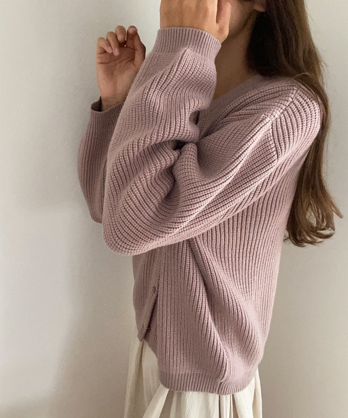 LAUIR（ラウアー）の「畦編みラウンドネックカーディガン（カーディガン/ボレロ・レディース・ブラック/ベージュ/モカ/ダークネイビー/ピンクベージュ・FREE）」の15枚目の写真