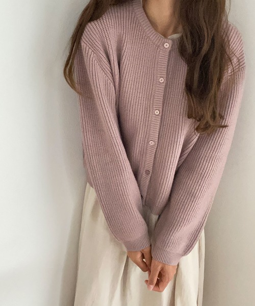 LAUIR（ラウアー）の「畦編みラウンドネックカーディガン（カーディガン/ボレロ・レディース・ブラック/ベージュ/モカ/ダークネイビー/ピンクベージュ・FREE）」の16枚目の写真