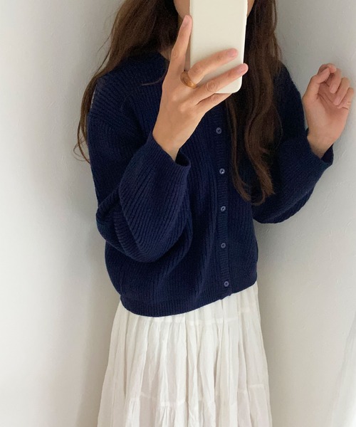 LAUIR（ラウアー）の「畦編みラウンドネックカーディガン（カーディガン/ボレロ・レディース・ブラック/ベージュ/モカ/ダークネイビー/ピンクベージュ・FREE）」の19枚目の写真