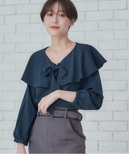 12Twelve Agenda（トゥエルブ　アジェンダ）の「2wayリボンビッグカラーブラウス（シャツ/ブラウス・レディース・ブルーグリーン/ブラック・M）」の6枚目の写真
