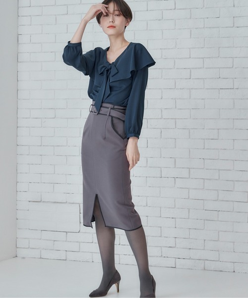 12Twelve Agenda（トゥエルブ　アジェンダ）の「2wayリボンビッグカラーブラウス（シャツ/ブラウス・レディース・ブルーグリーン/ブラック・M）」の8枚目の写真