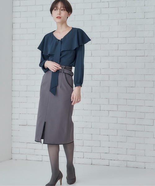 12Twelve Agenda（トゥエルブ　アジェンダ）の「2wayリボンビッグカラーブラウス（シャツ/ブラウス・レディース・ブルーグリーン/ブラック・M）」の7枚目の写真