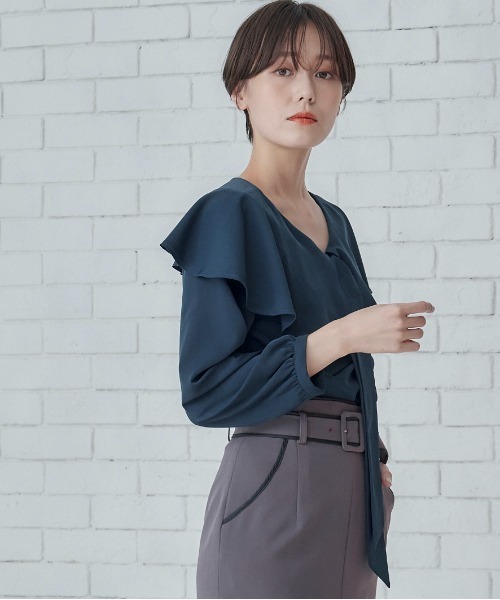 12Twelve Agenda（トゥエルブ　アジェンダ）の「2wayリボンビッグカラーブラウス（シャツ/ブラウス・レディース・ブルーグリーン/ブラック・M）」の5枚目の写真