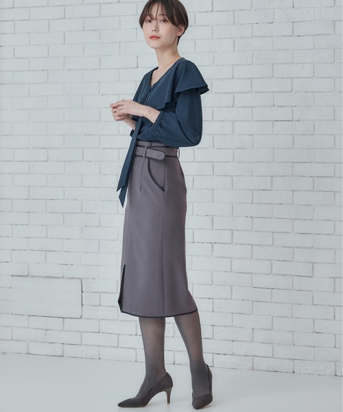 12Twelve Agenda（トゥエルブ　アジェンダ）の「2wayリボンビッグカラーブラウス（シャツ/ブラウス・レディース・ブルーグリーン/ブラック・M）」の4枚目の写真