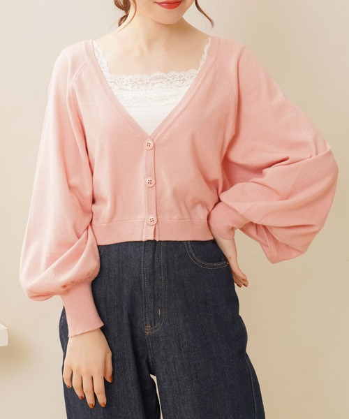 Newlyme(ニューリーミー)の「ボリュームスリーブショートカーディガン(カーディガン/ボレロ・レディース・ホワイト/ブラック/パープル/ブラウン/ブルーグレー/ピンクベージュ/グレイッシュベージュ・MEDIUM/LARGE/X-LARGE)」の7枚目の写真