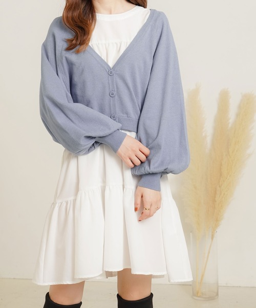 Newlyme(ニューリーミー)の「ボリュームスリーブショートカーディガン(カーディガン/ボレロ・レディース・ホワイト/ブラック/パープル/ブラウン/ブルーグレー/ピンクベージュ/グレイッシュベージュ・MEDIUM/LARGE/X-LARGE)」の10枚目の写真