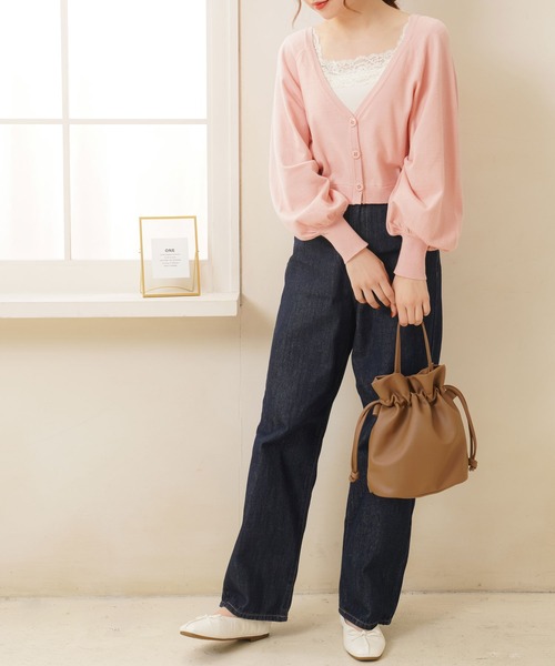 Newlyme(ニューリーミー)の「ボリュームスリーブショートカーディガン(カーディガン/ボレロ・レディース・ホワイト/ブラック/パープル/ブラウン/ブルーグレー/ピンクベージュ/グレイッシュベージュ・MEDIUM/LARGE/X-LARGE)」の8枚目の写真