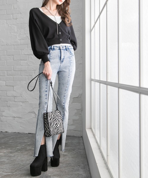 Newlyme(ニューリーミー)の「ボリュームスリーブショートカーディガン(カーディガン/ボレロ・レディース・ホワイト/ブラック/パープル/ブラウン/ブルーグレー/ピンクベージュ/グレイッシュベージュ・MEDIUM/LARGE/X-LARGE)」の13枚目の写真