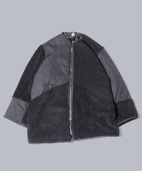 ROOPTOKYO（ループトウキョウ）の「PANEL CUTTING JACKET キルティング パッチワーク ボアジャケット（ミリタリージャケット・メンズ・オリーブ/ベージュ/ブラック・M/L/S）」の2枚目の写真