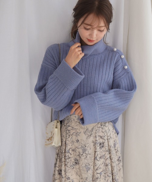 セール タートルネック ワイドリブニット ショルダー パール Le Reve Vaniller ニット セーター Le Reve Vaniller ル レーヴ ヴァニレ のファッション通販 Zozotown