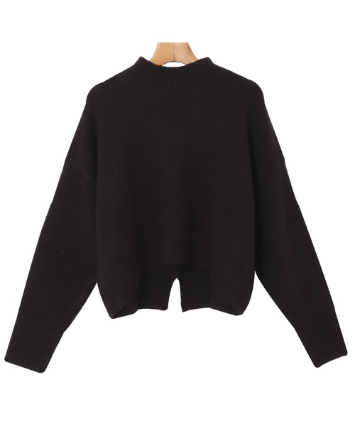 天竺編み長袖バックスリットニットトップス