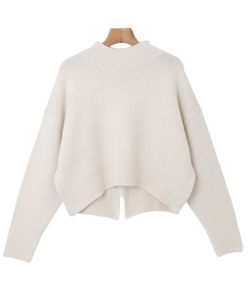 天竺編み長袖バックスリットニットトップス