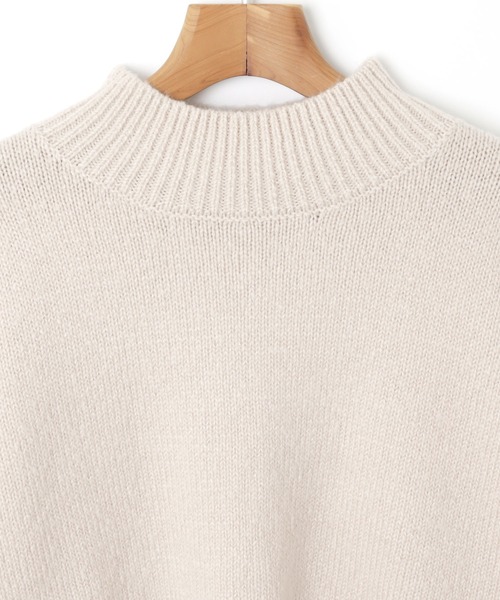 天竺編み長袖バックスリットニットトップス