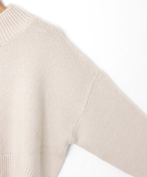 天竺編み長袖バックスリットニットトップス