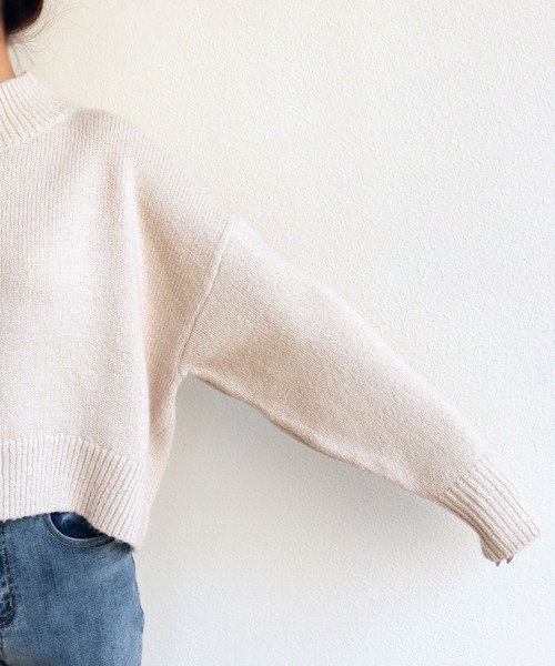 andme(アンドミー)の「天竺編み長袖バックスリットニットトップス(ニット/セーター・レディース・ブラック/アイボリー/ミント/ベージュ系その他/グレイッシュベージュ/サーモンピンク/ブルー・M)」の13枚目の写真