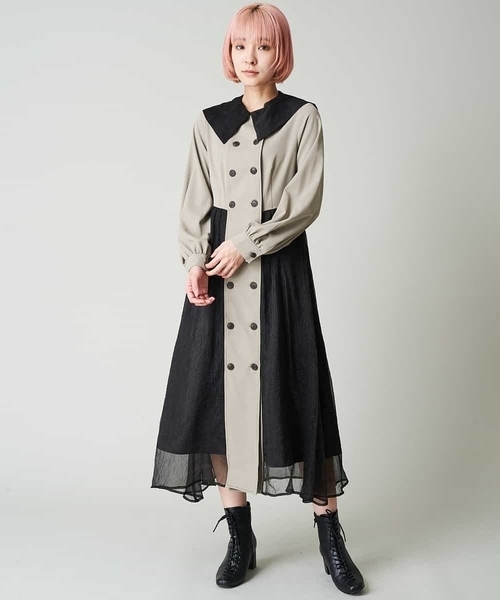 A de a.v.v(アードアー・ヴェ・ヴェ)の「楊柳シフォンドッキングビック衿ワンピース(ワンピース・レディース・ベージュ/カーキ・39)」の2枚目の写真